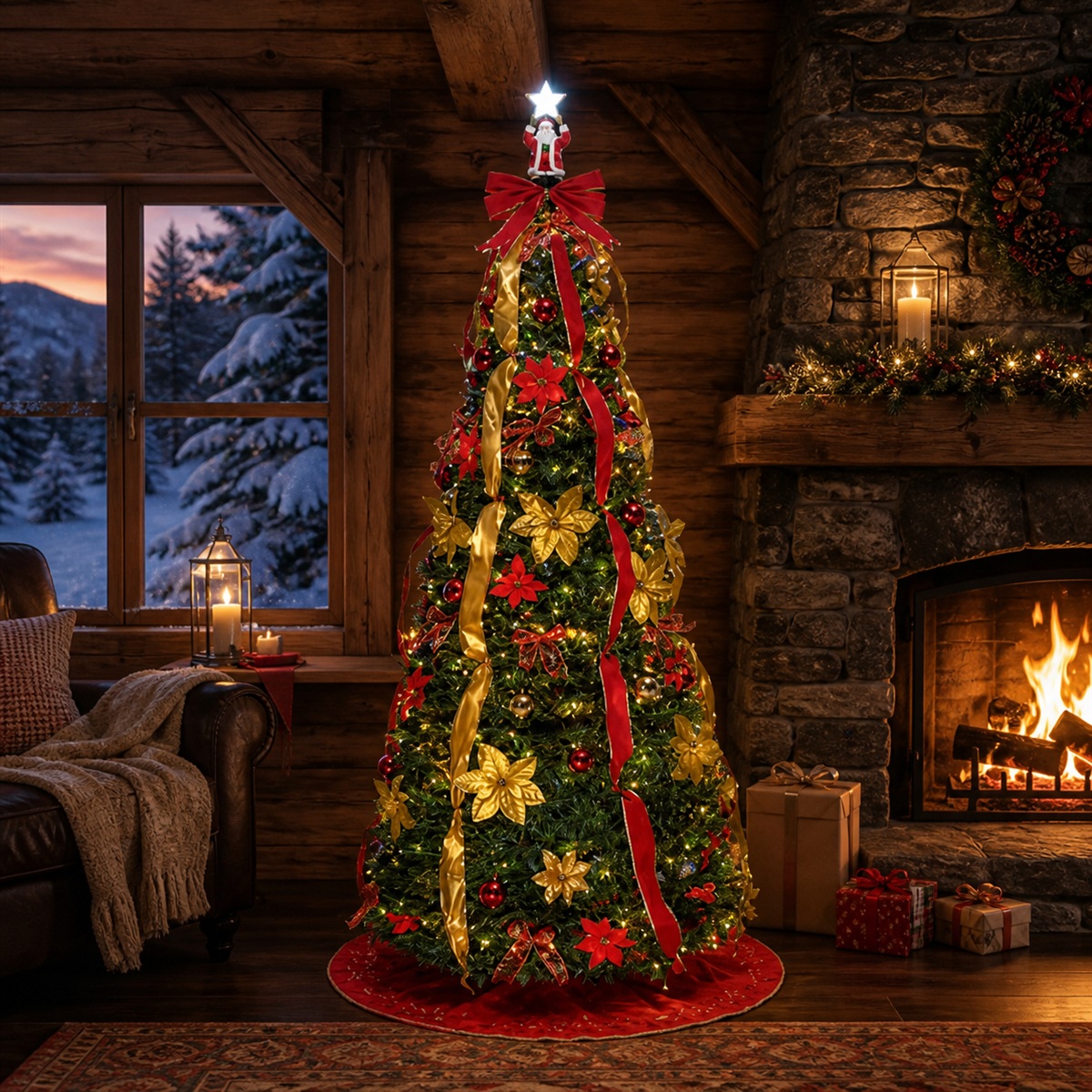 Sapin Superstar Santa pliable et prêt pour les fêtes