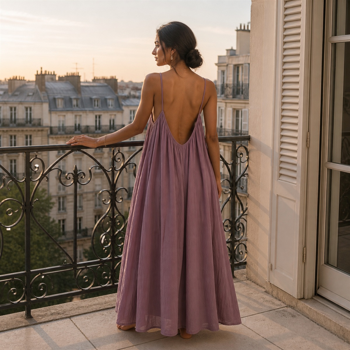 Robe longue Évasion mauve, vue entière