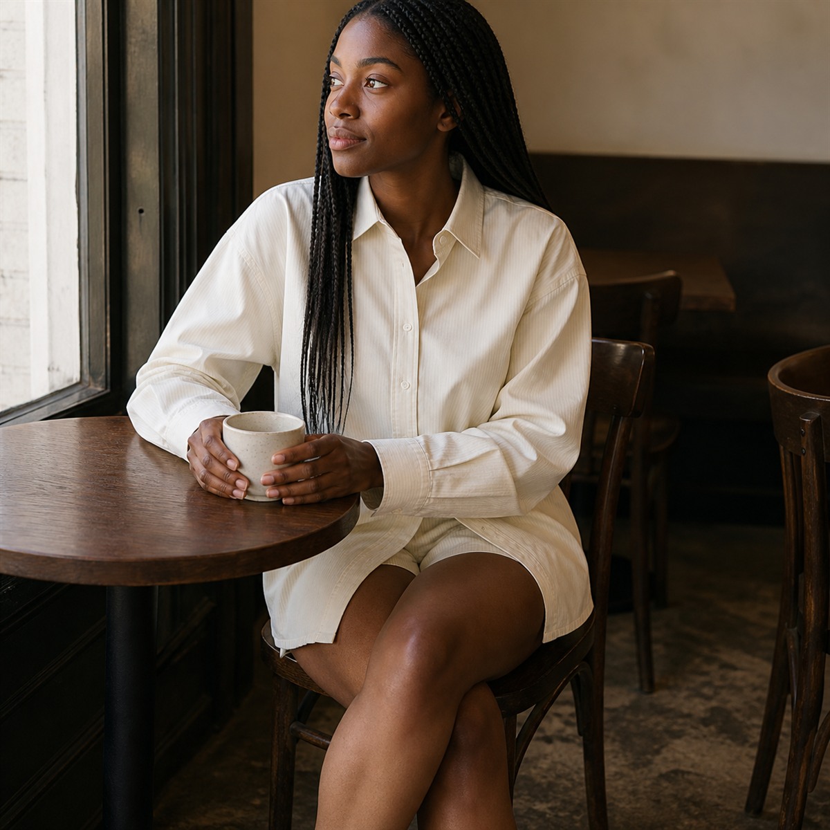 Chemise oversize écrue en ville