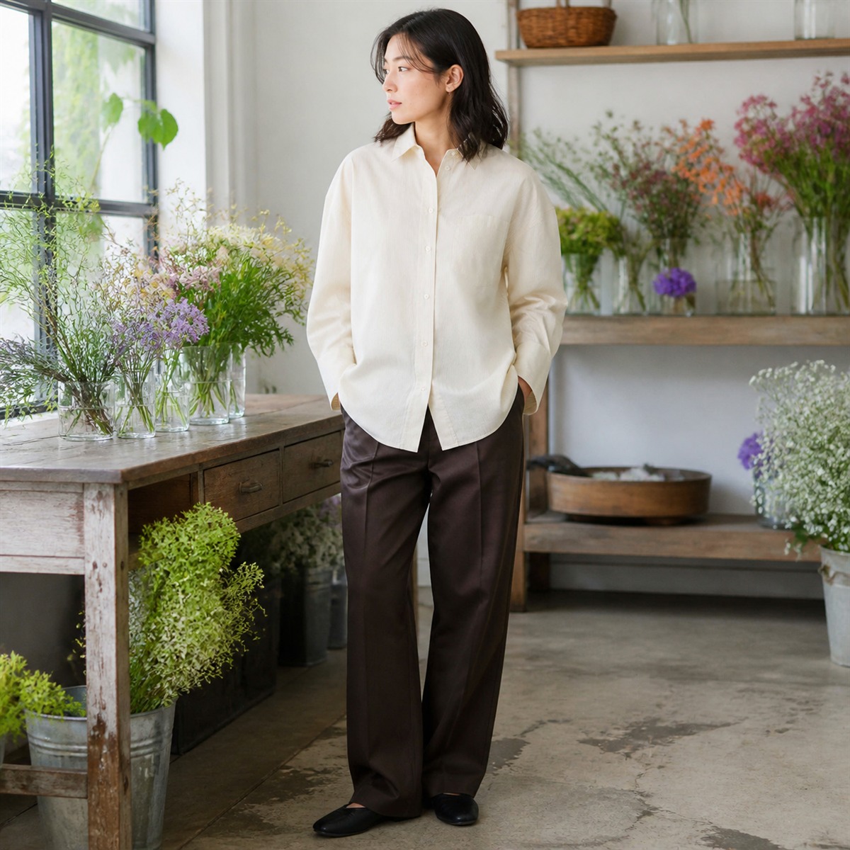 Chemise en coton portée en terrasse