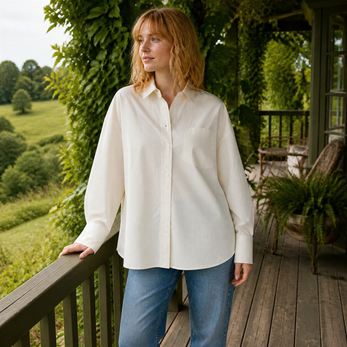 Chemise oversize portée au bord de mer