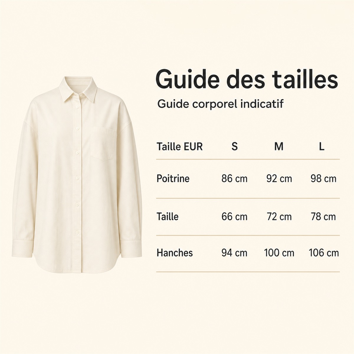 Guide des tailles européennes de la chemise