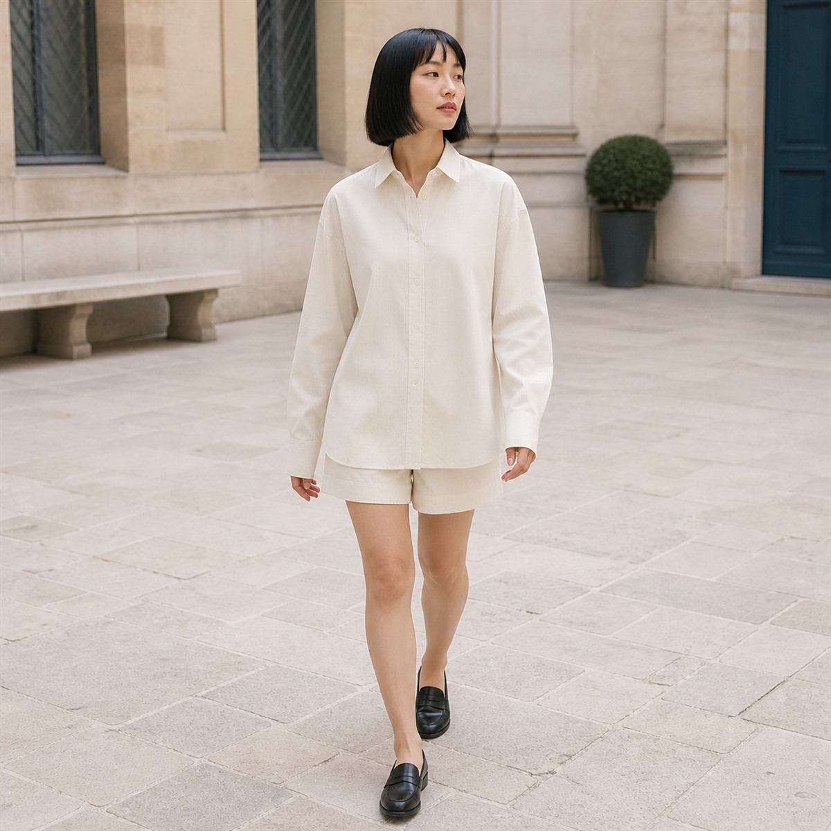 Chemise en coton écru de profil