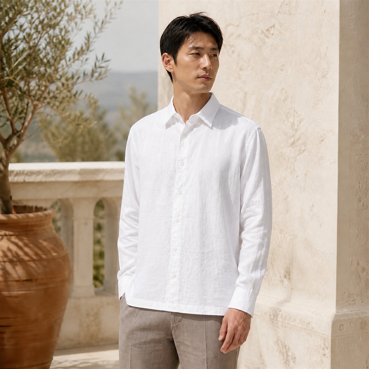 Chemise en lin portée en ville