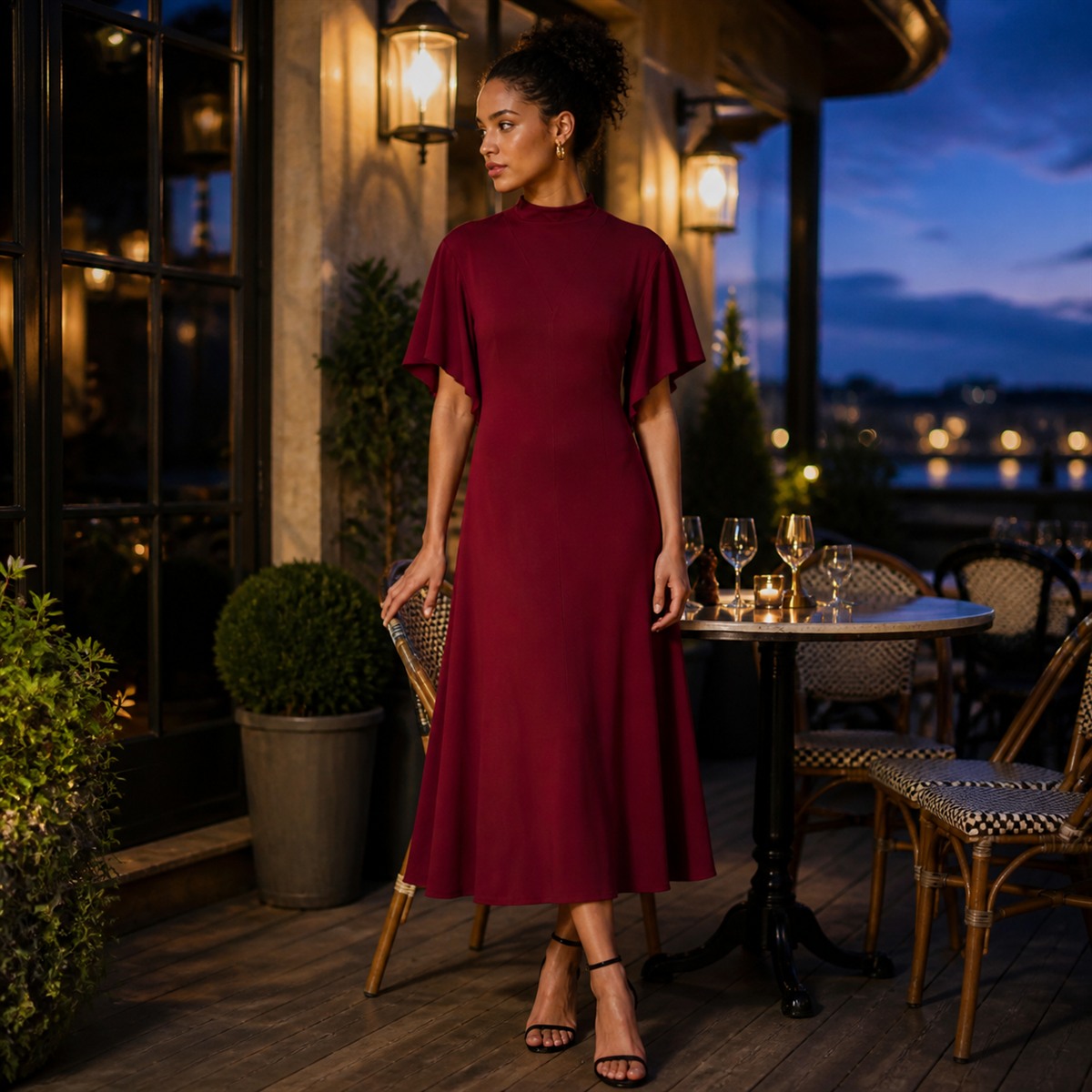 Robe évasée portée lors d'un dîner
