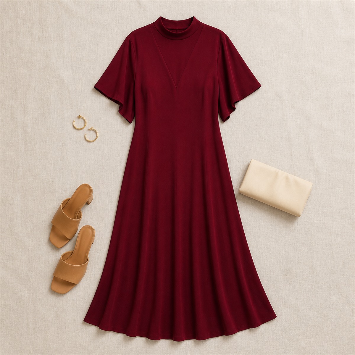 Tenue de journée avec la robe midi bordeaux
