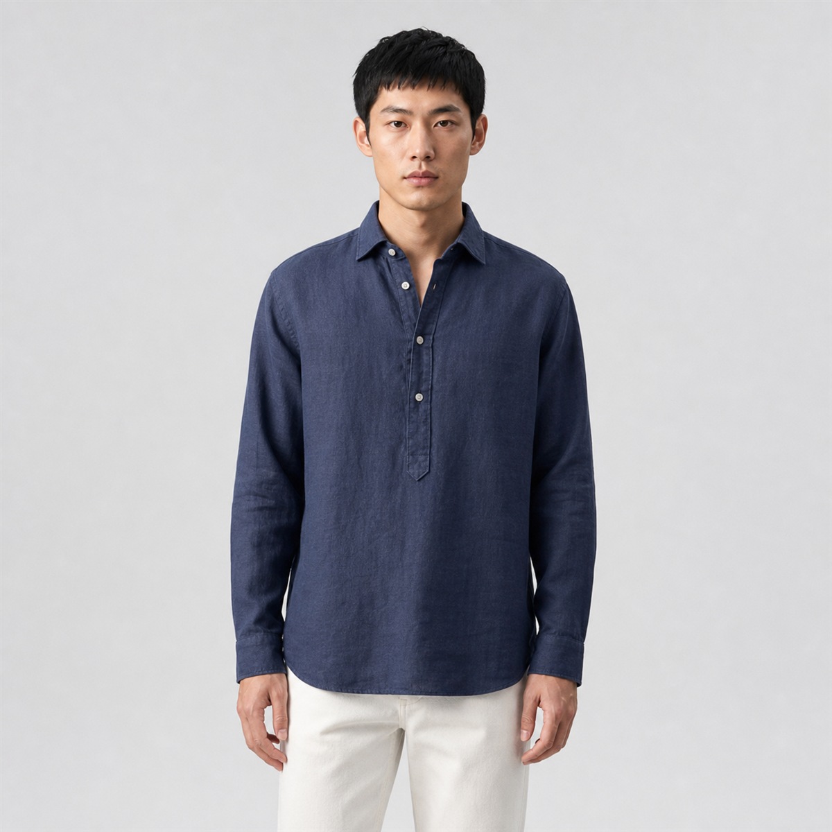 Chemise homme 100 % lin bleu indigo - vue de face
