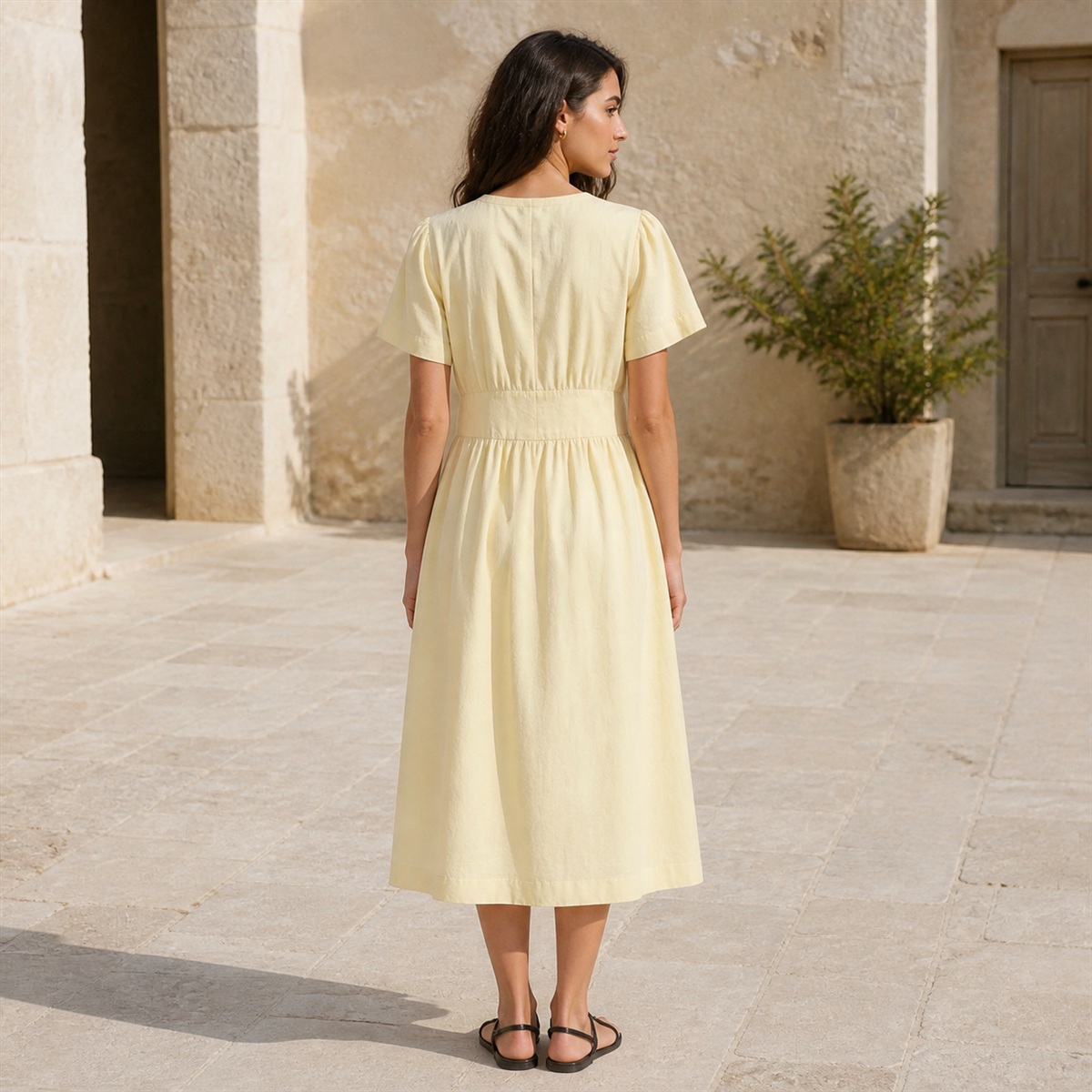 Robe boutonnée à col V - vue de dos
