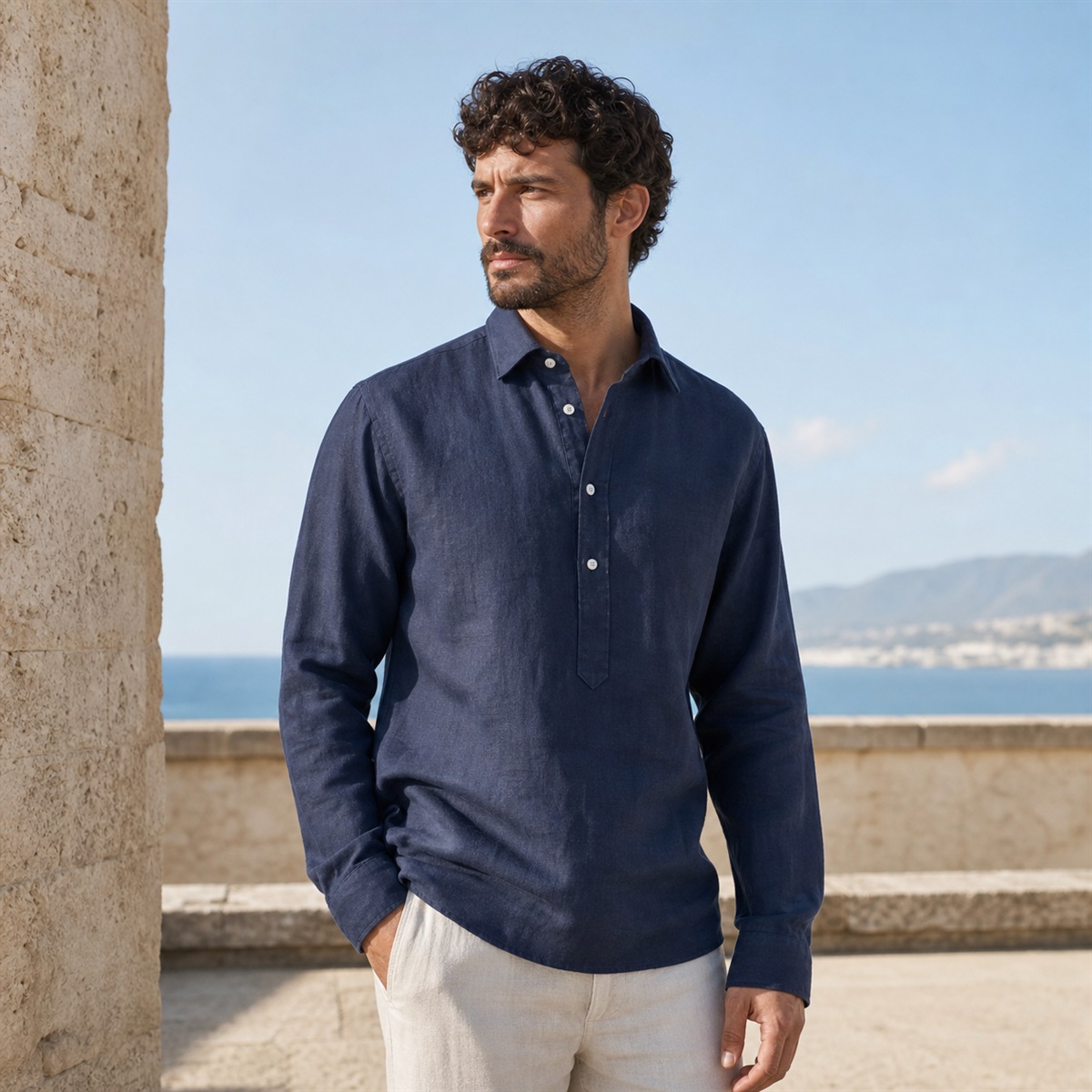 Chemise en lin portée de face