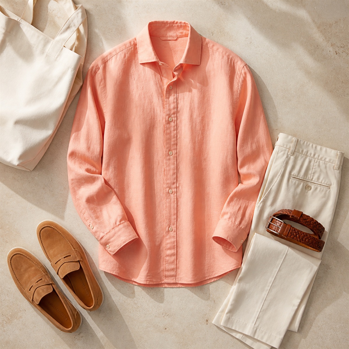 Tenue estivale coordonnée autour de la chemise saumon