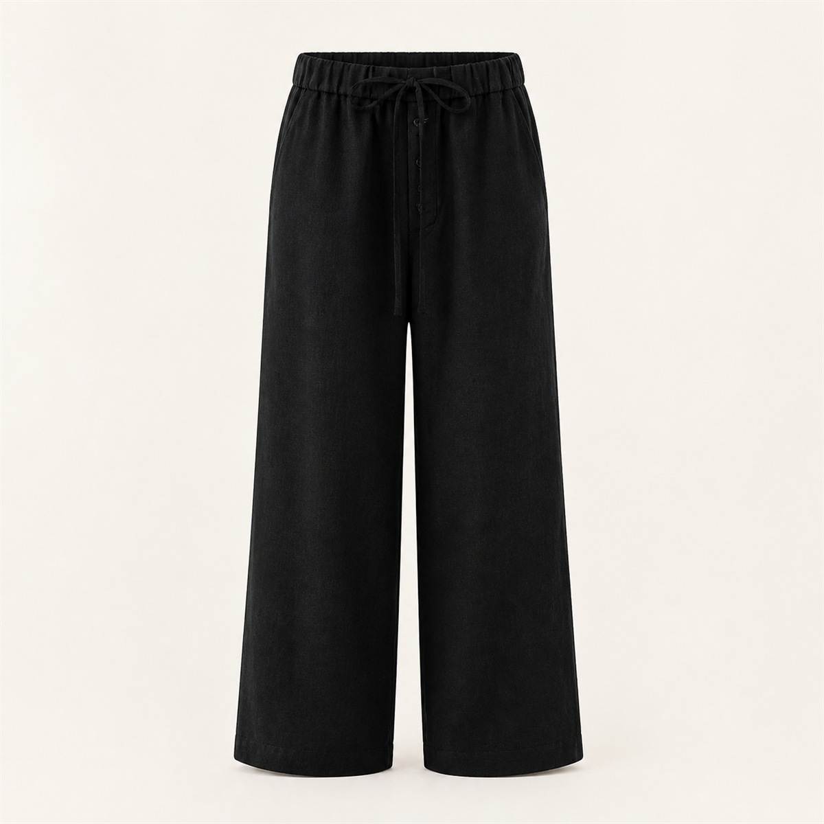Pantalon femme wide leg en lin noir - vue de face