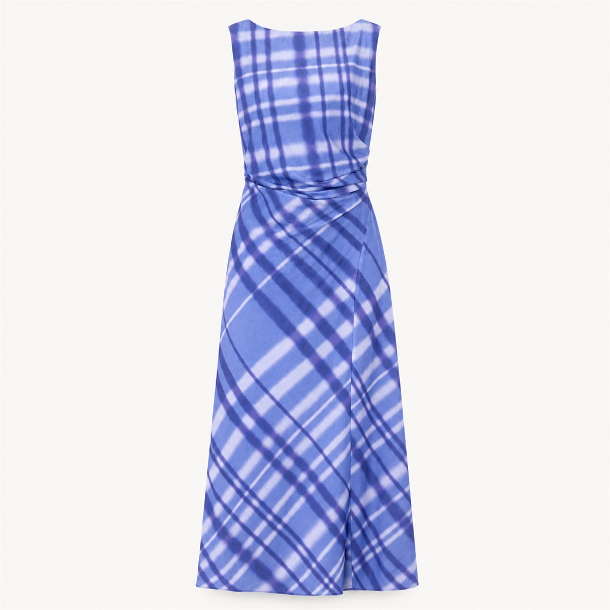 Robe longue femme en coton imprimé bleu - vue de face