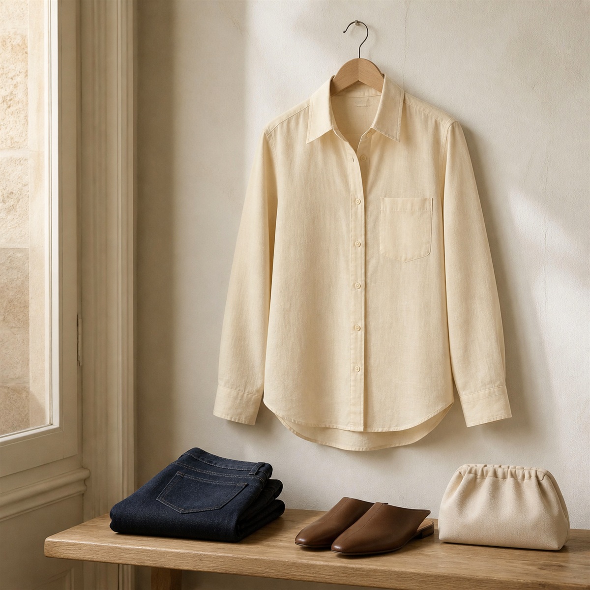 Tenue de bureau coordonnée autour de la chemise jaune pastel