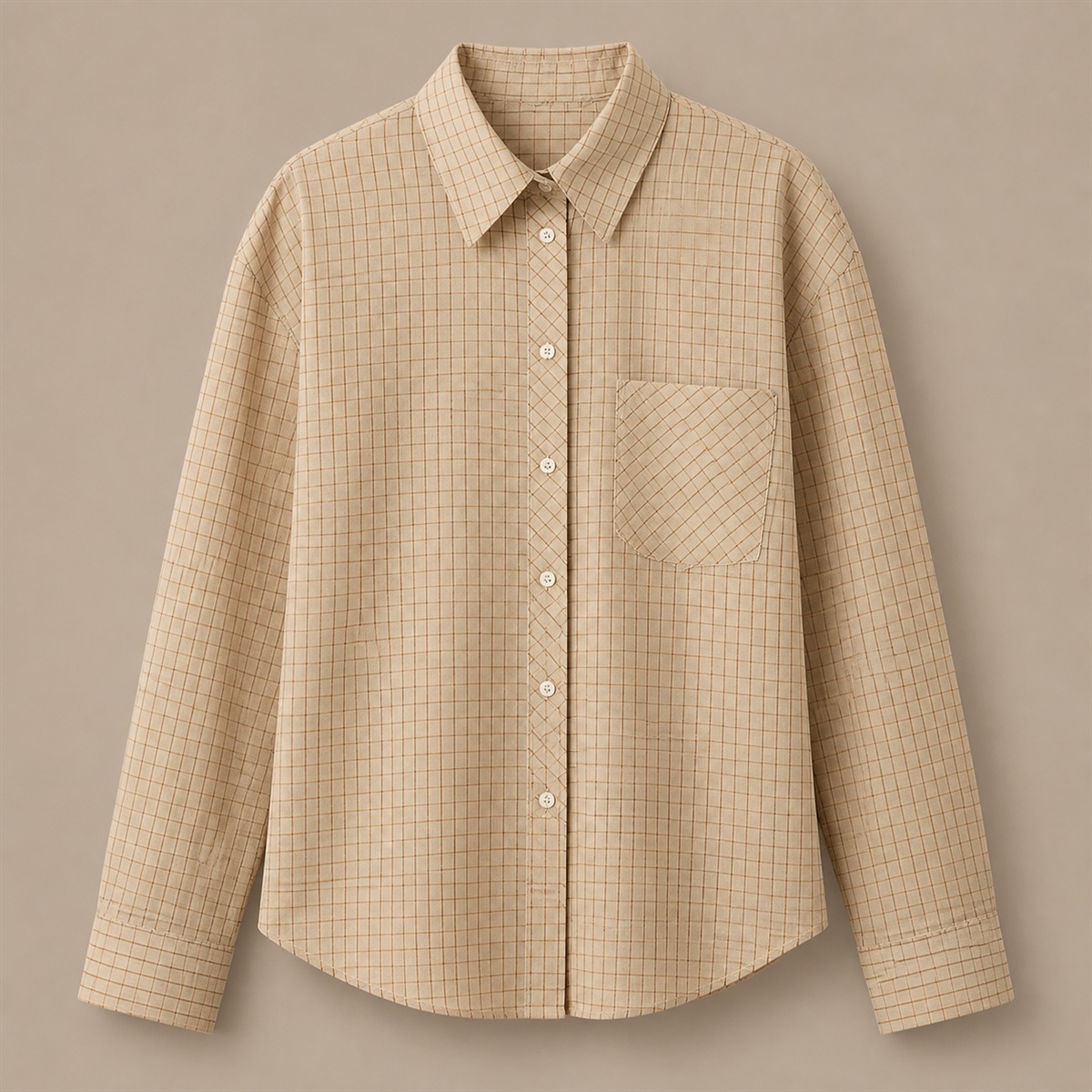 Chemise femme en coton à carreaux marron - vue de face