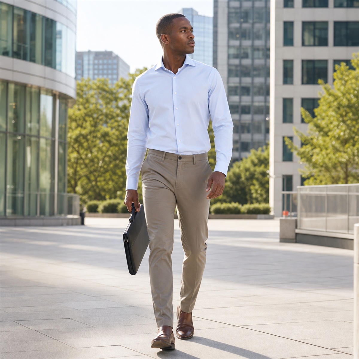 Chemise costume portée dans un quartier d'affaires lumineux