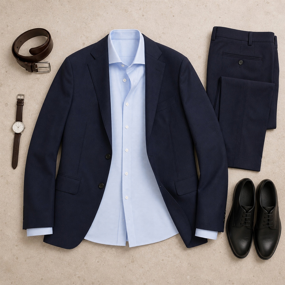 Tenue formelle coordonnée autour de la chemise bleu ciel