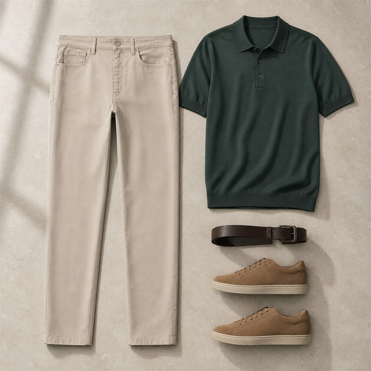 Tenue décontractée coordonnée autour du pantalon beige