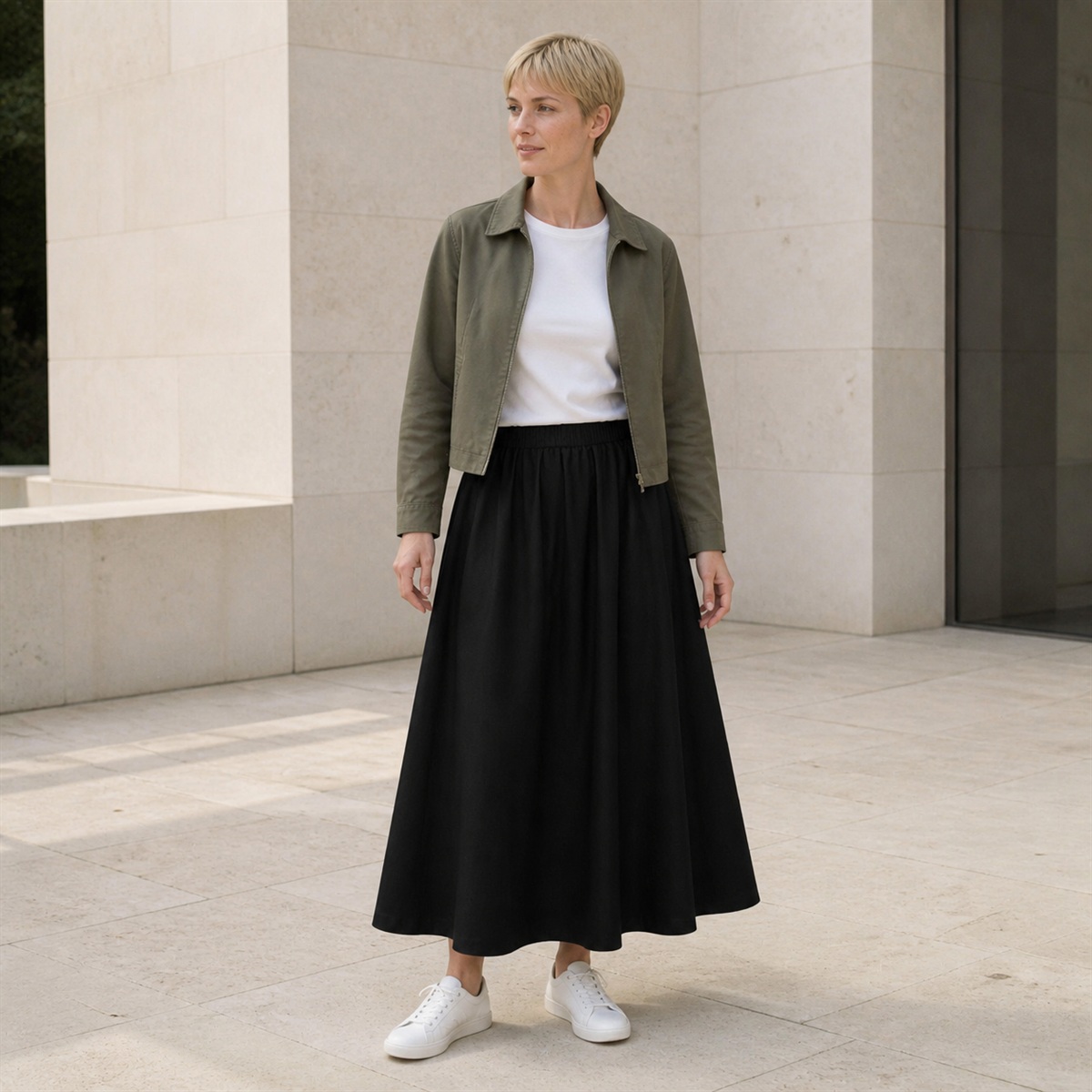 Tenue décontractée avec jupe noire évasée