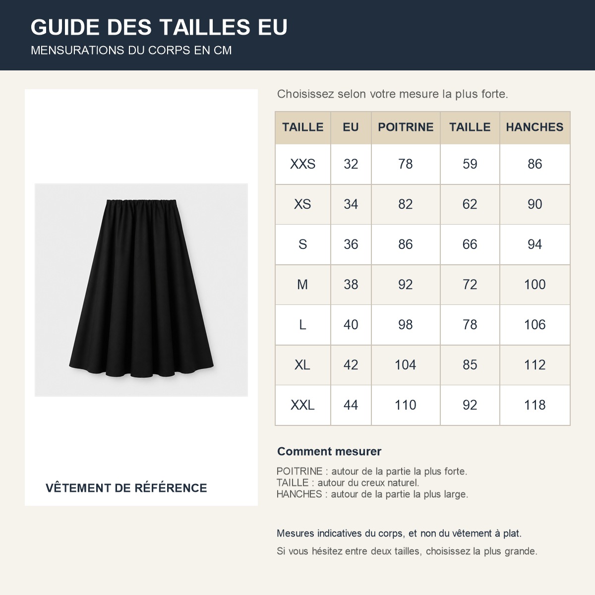 Guide français des correspondances de tailles européennes