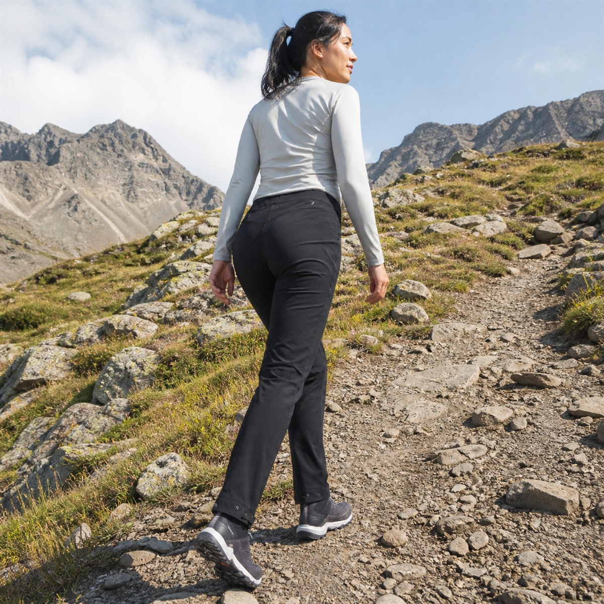Pantalon MH500 porté en marche sur un sentier