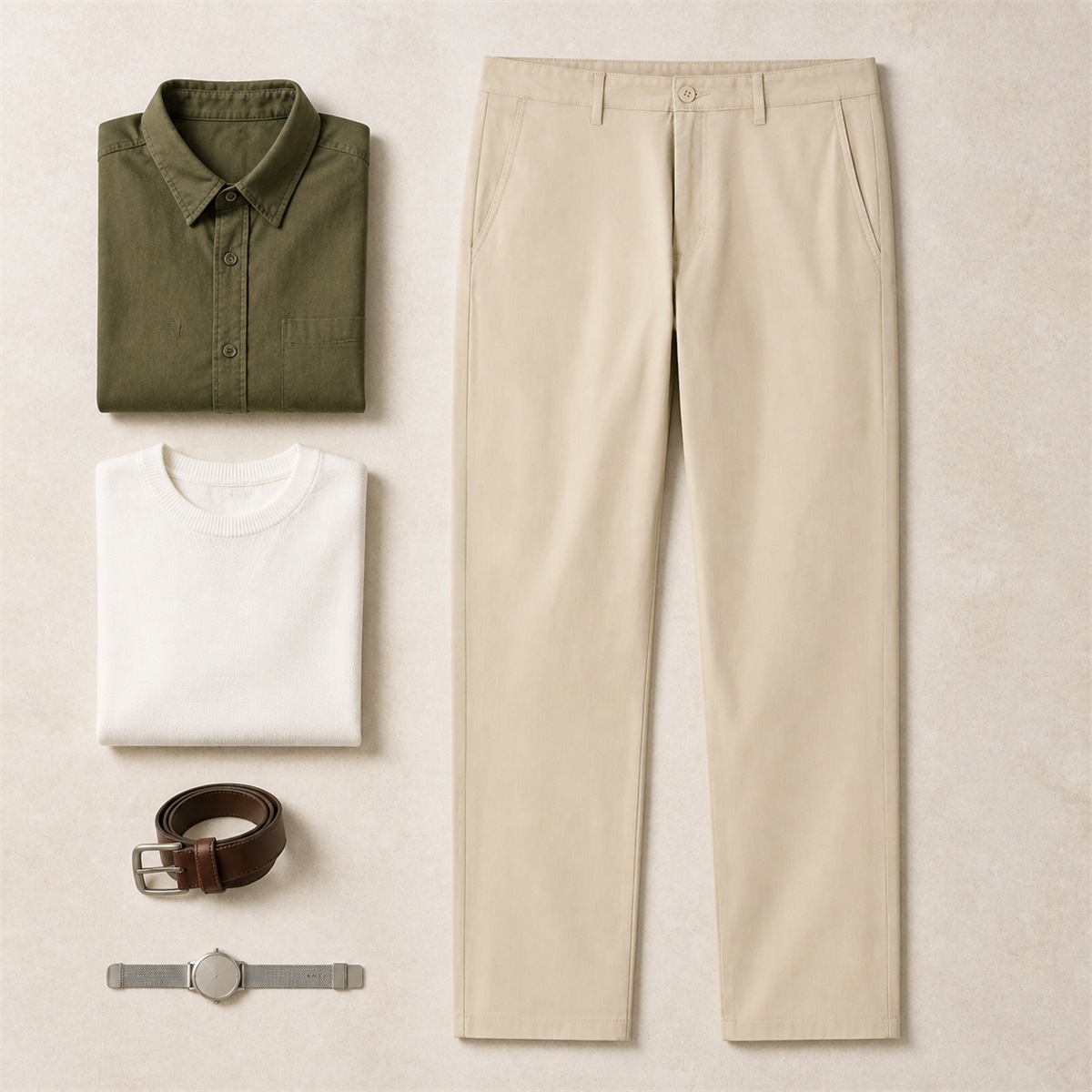 Tenue décontractée avec chino beige