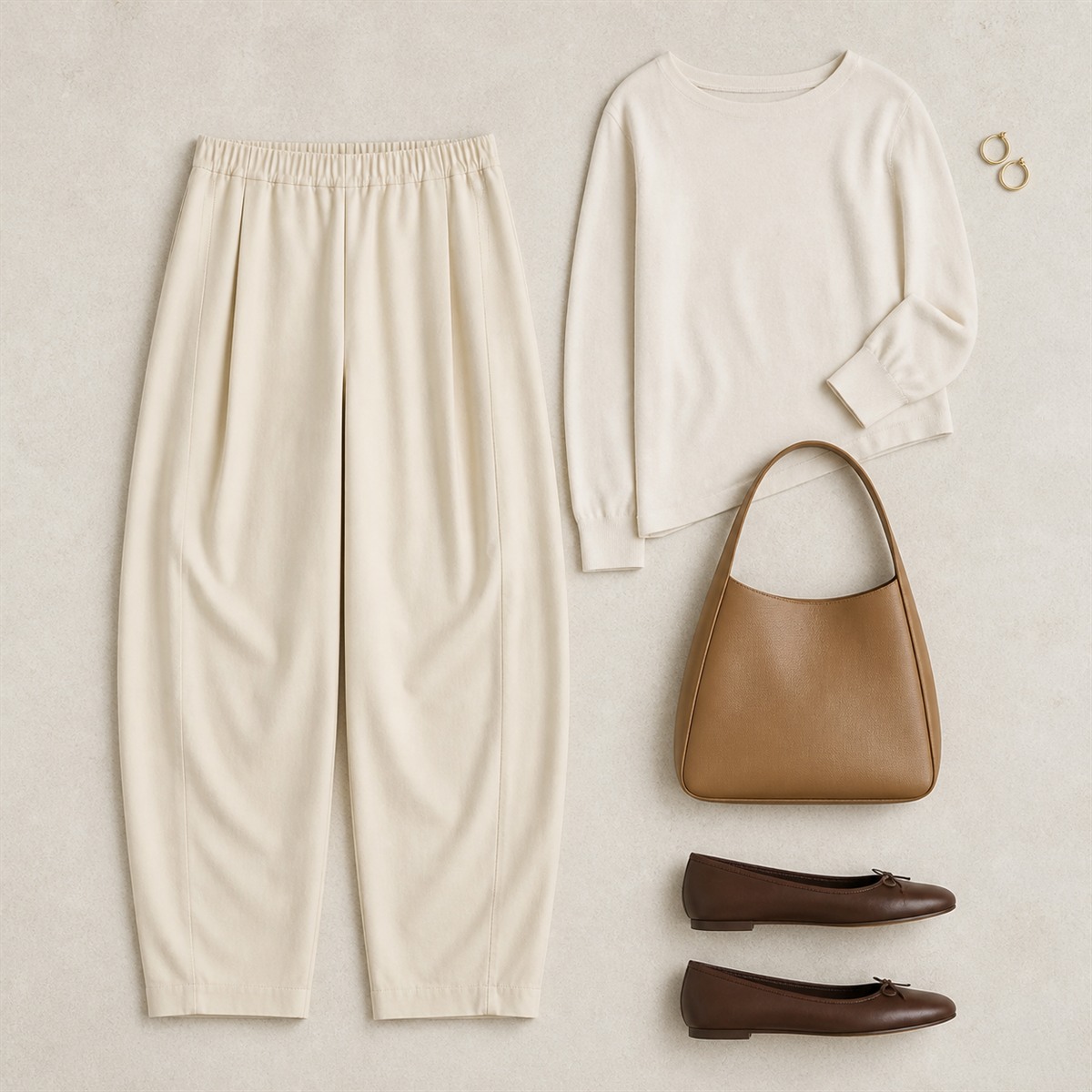 Tenue décontractée avec pantalon Barrel nude