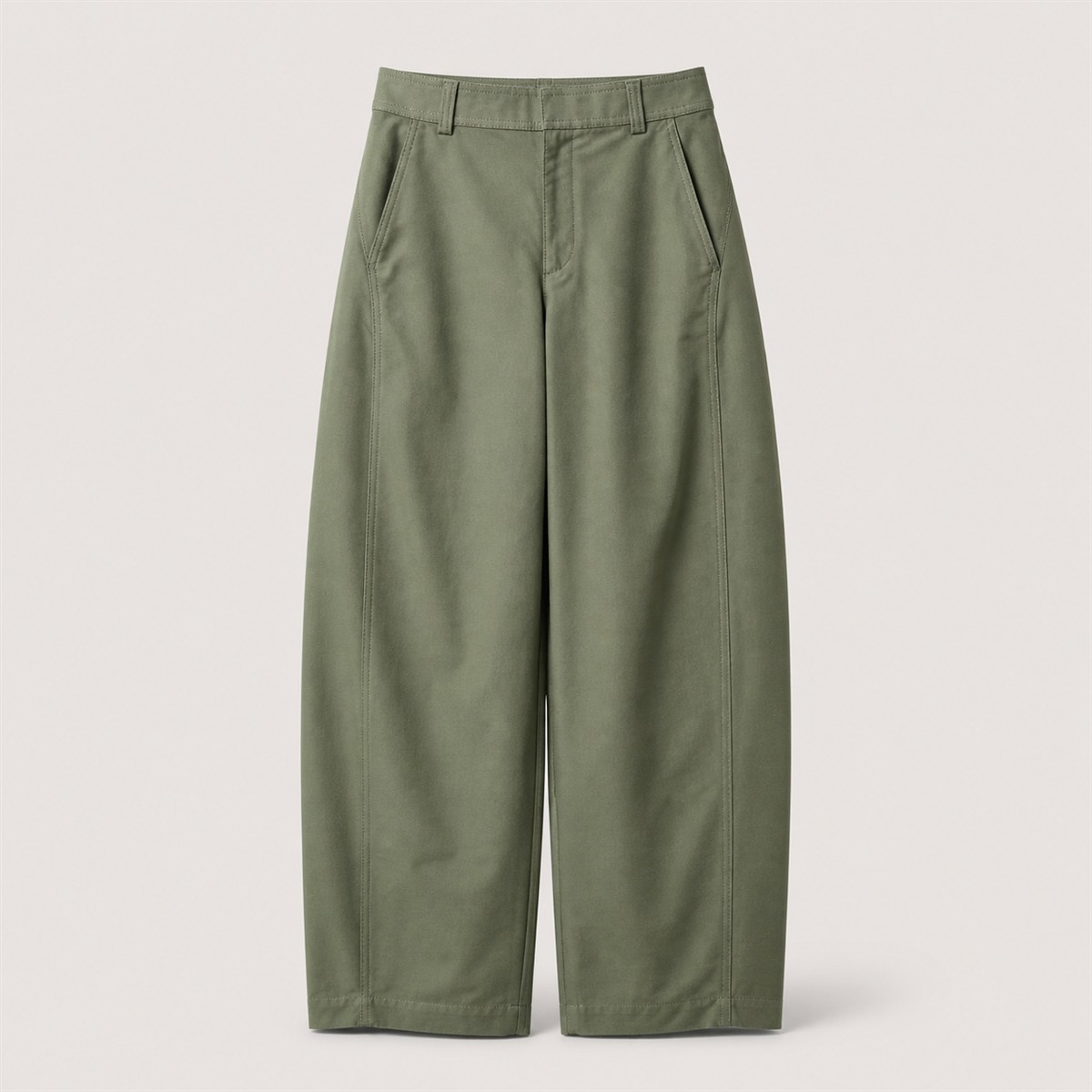 Pantalon Barrel femme vert olive — vue de face