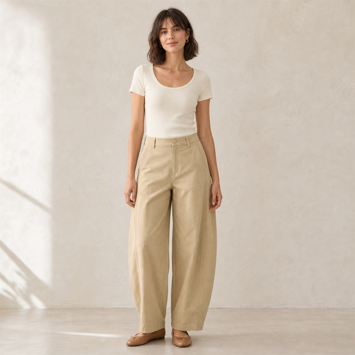 Pantalon Barrel femme beige — vue de face