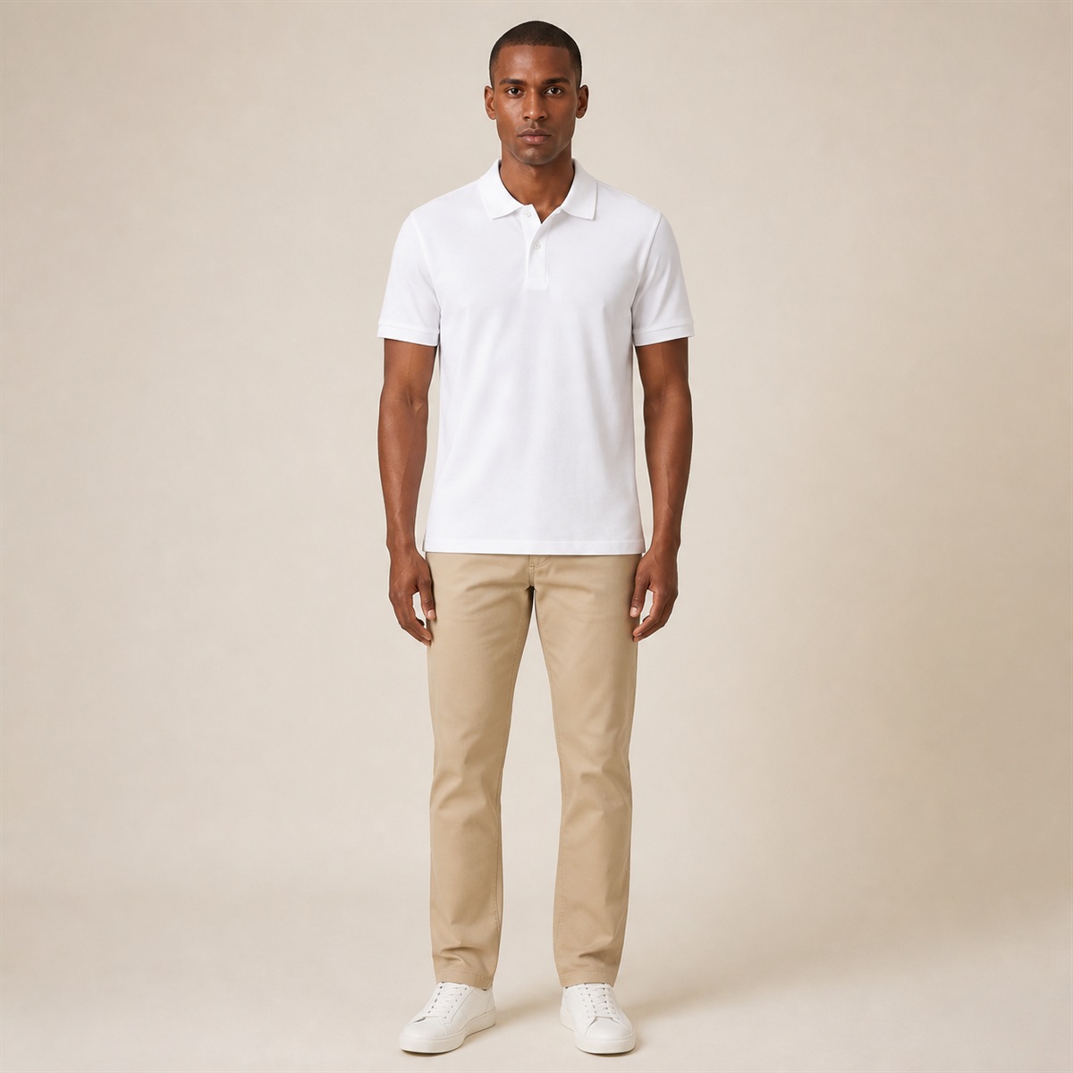 Polo blanc regular porté de face