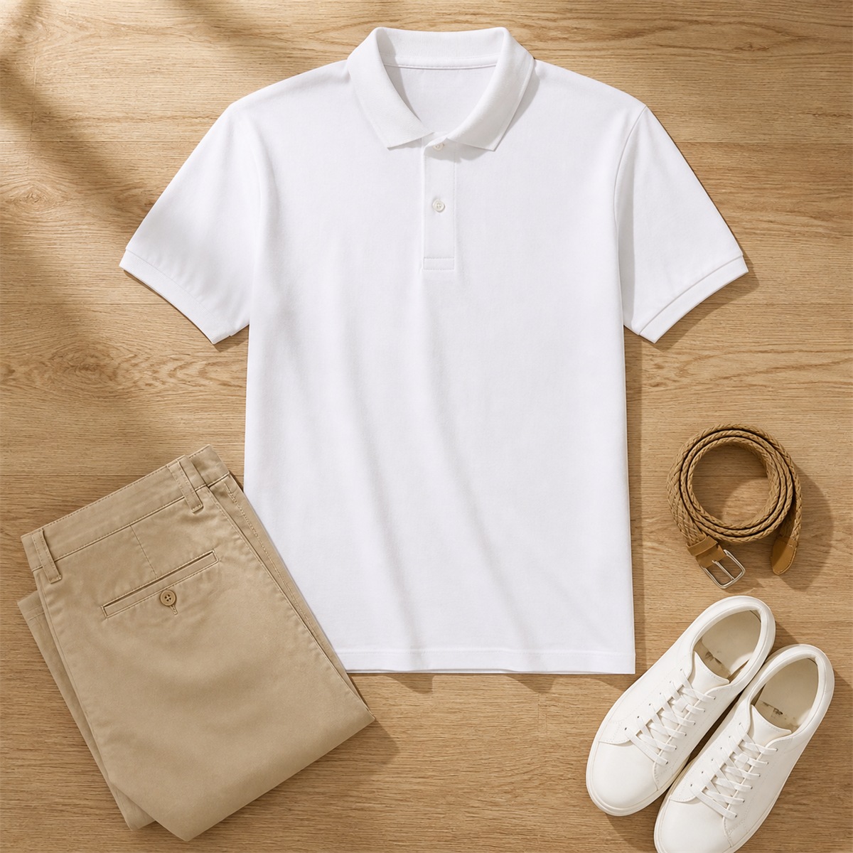 Tenue décontractée avec polo blanc