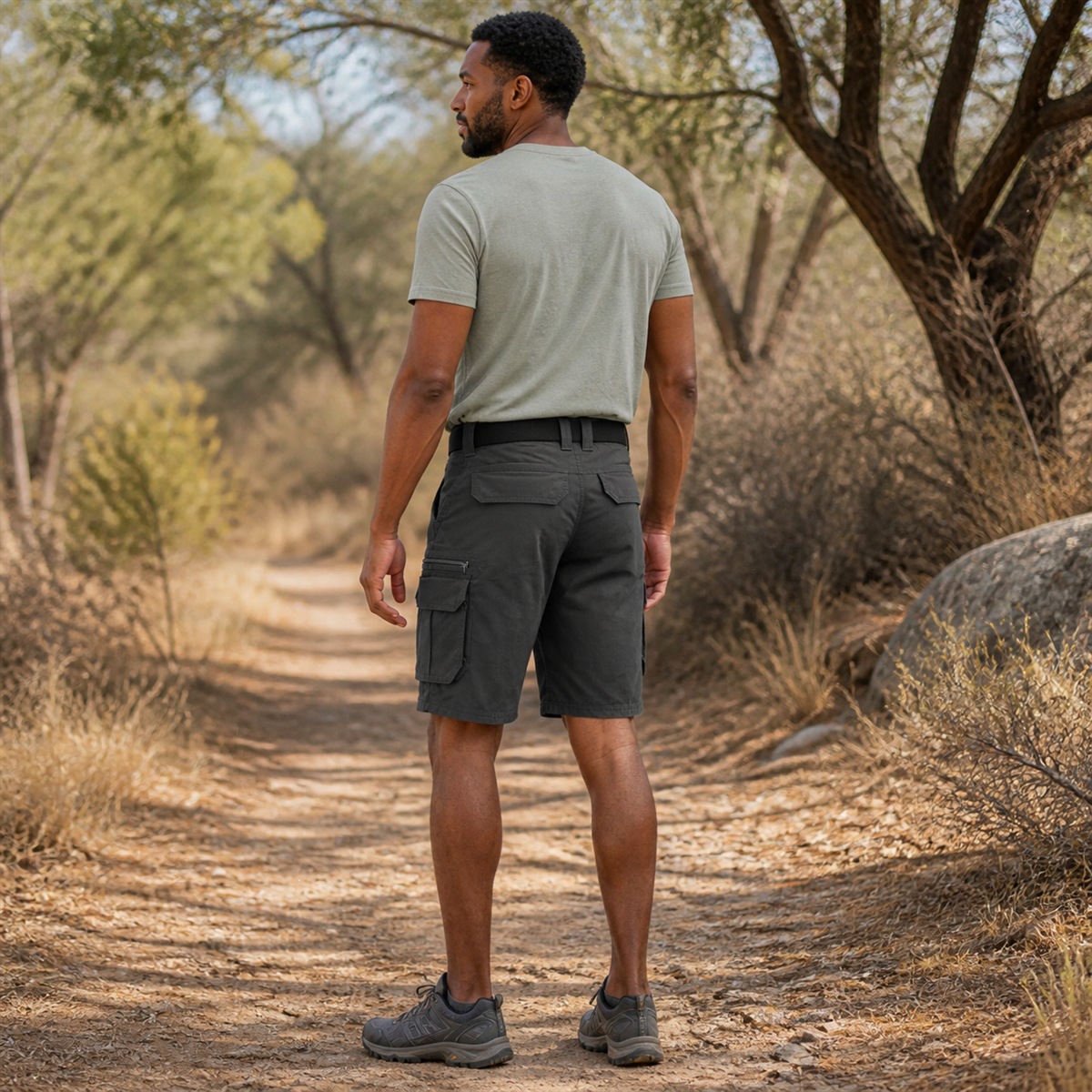 Short cargo de randonnée homme porté en extérieur