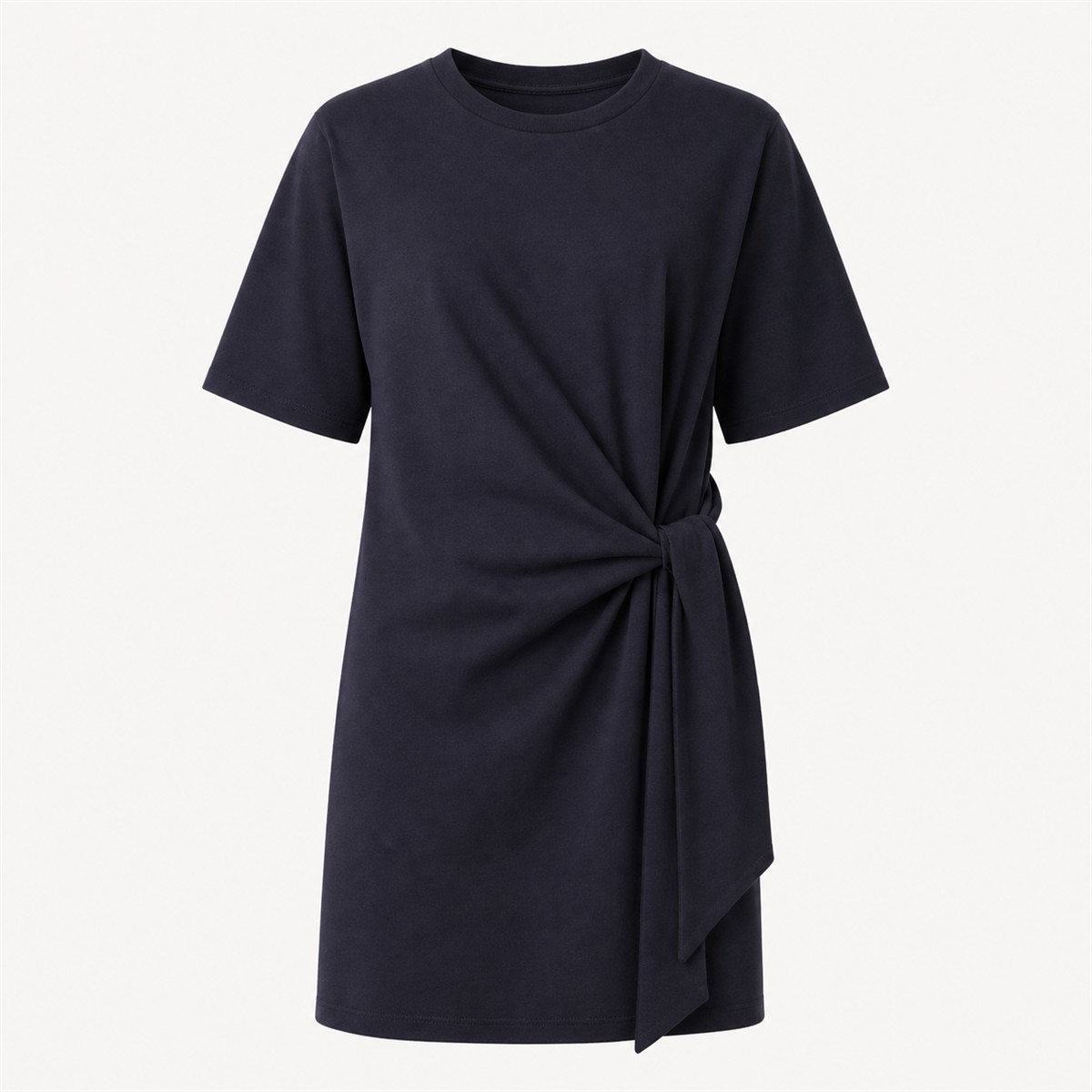 Robe courte bleu marine avec nœud latéral — vue de face