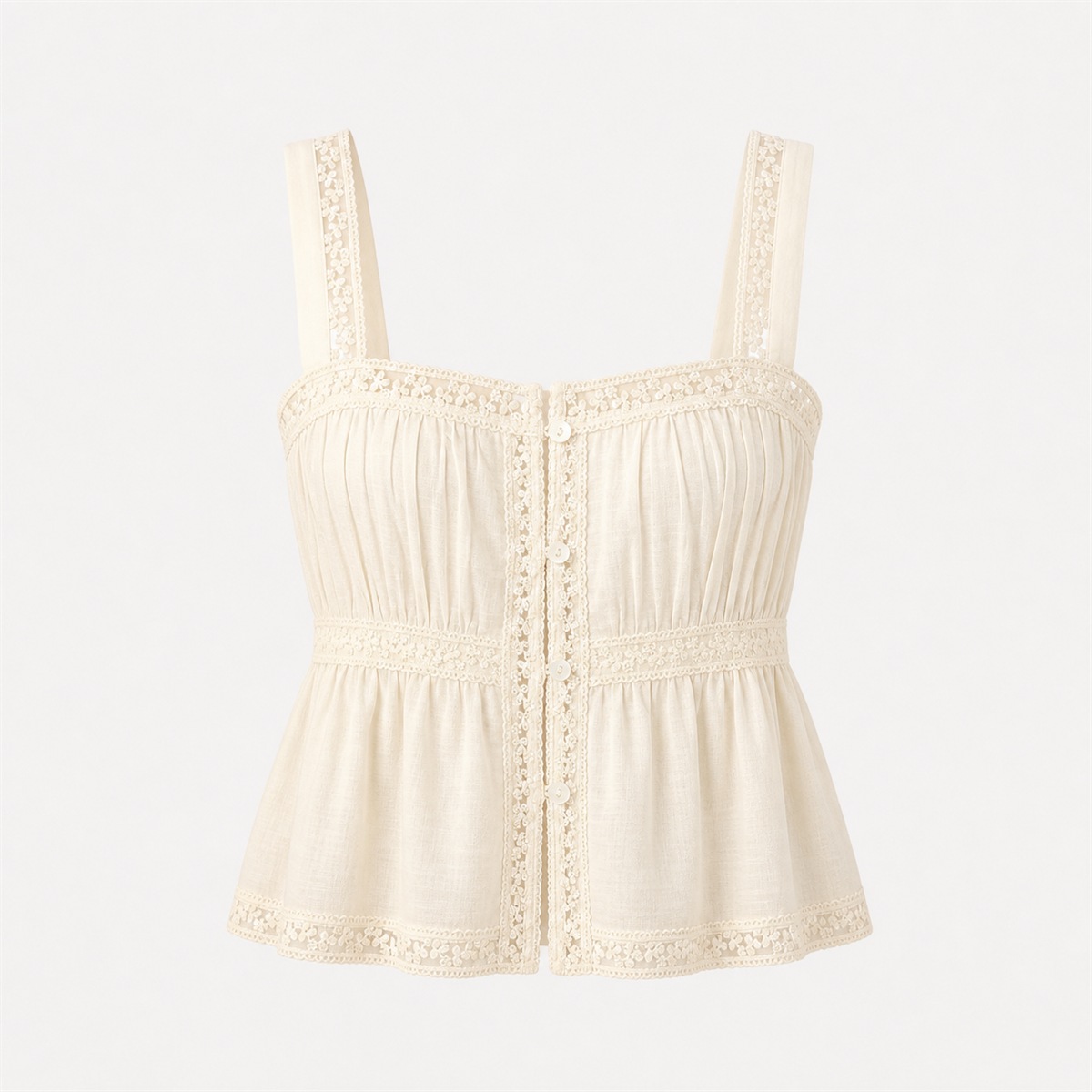 Top écru en coton et dentelle — vue de face