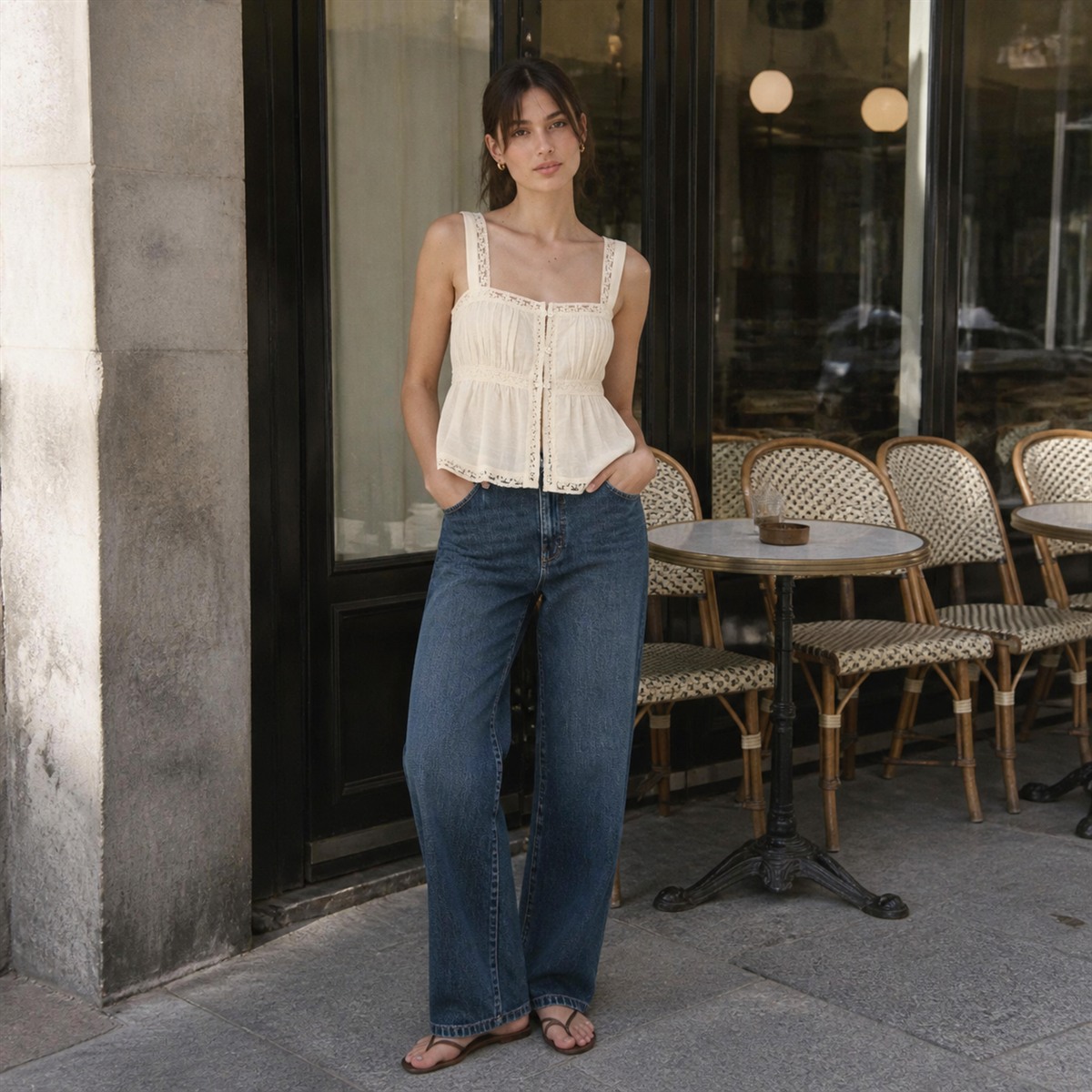 Tenue décontractée avec top en coton et jean