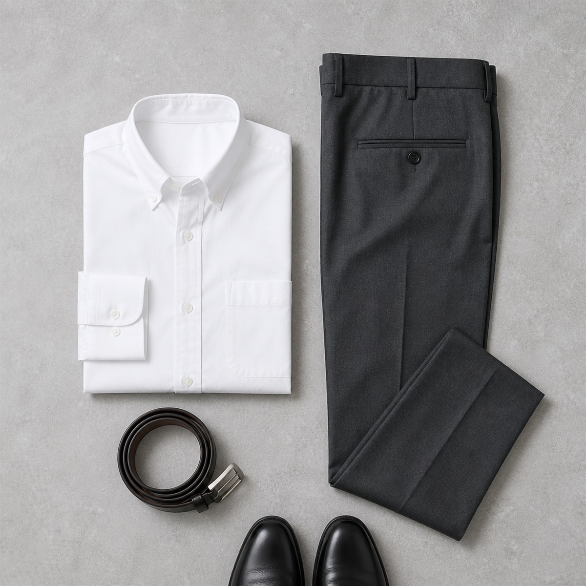 Tenue soignée avec chemise blanche et pantalon habillé