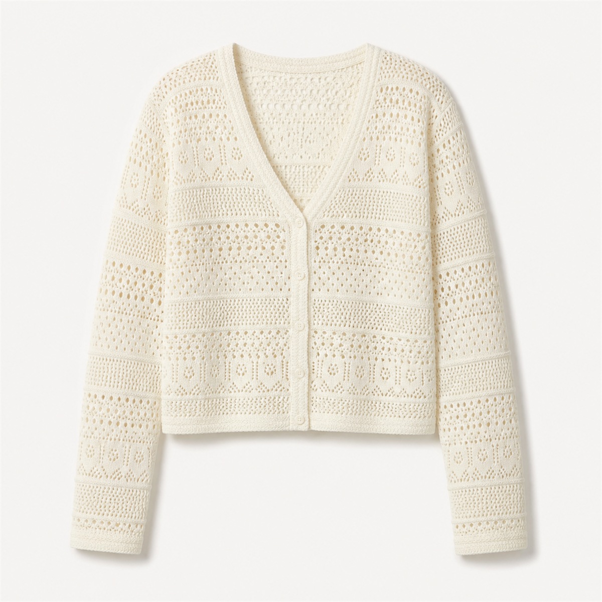 Cardigan blanc cassé en maille crochet — vue de face