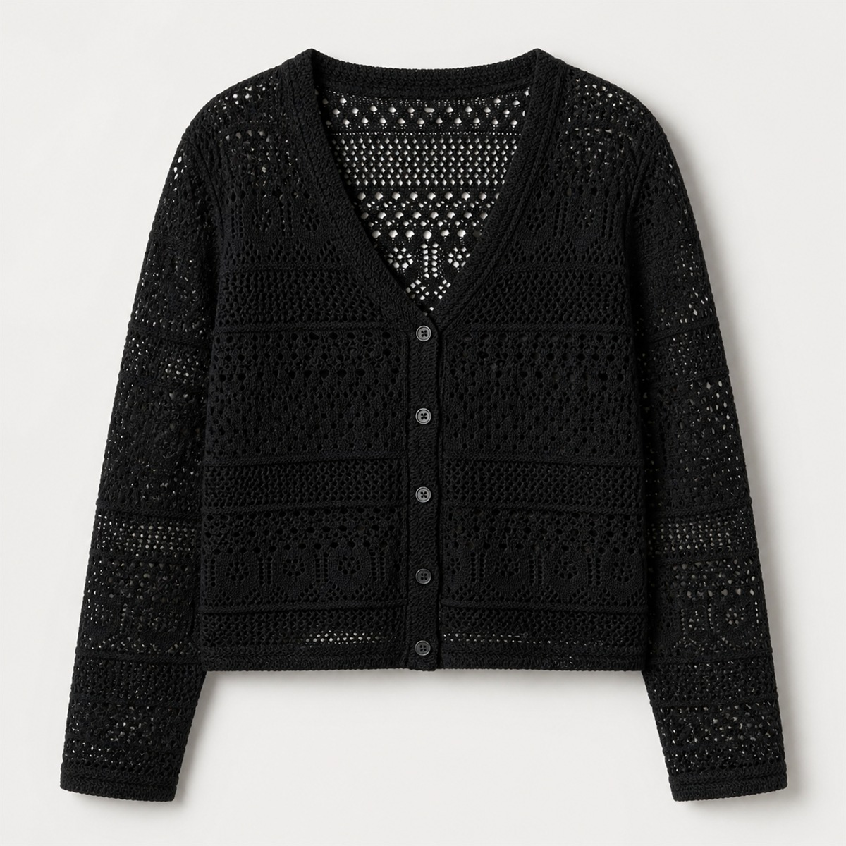 Cardigan noir en maille crochet — vue de face