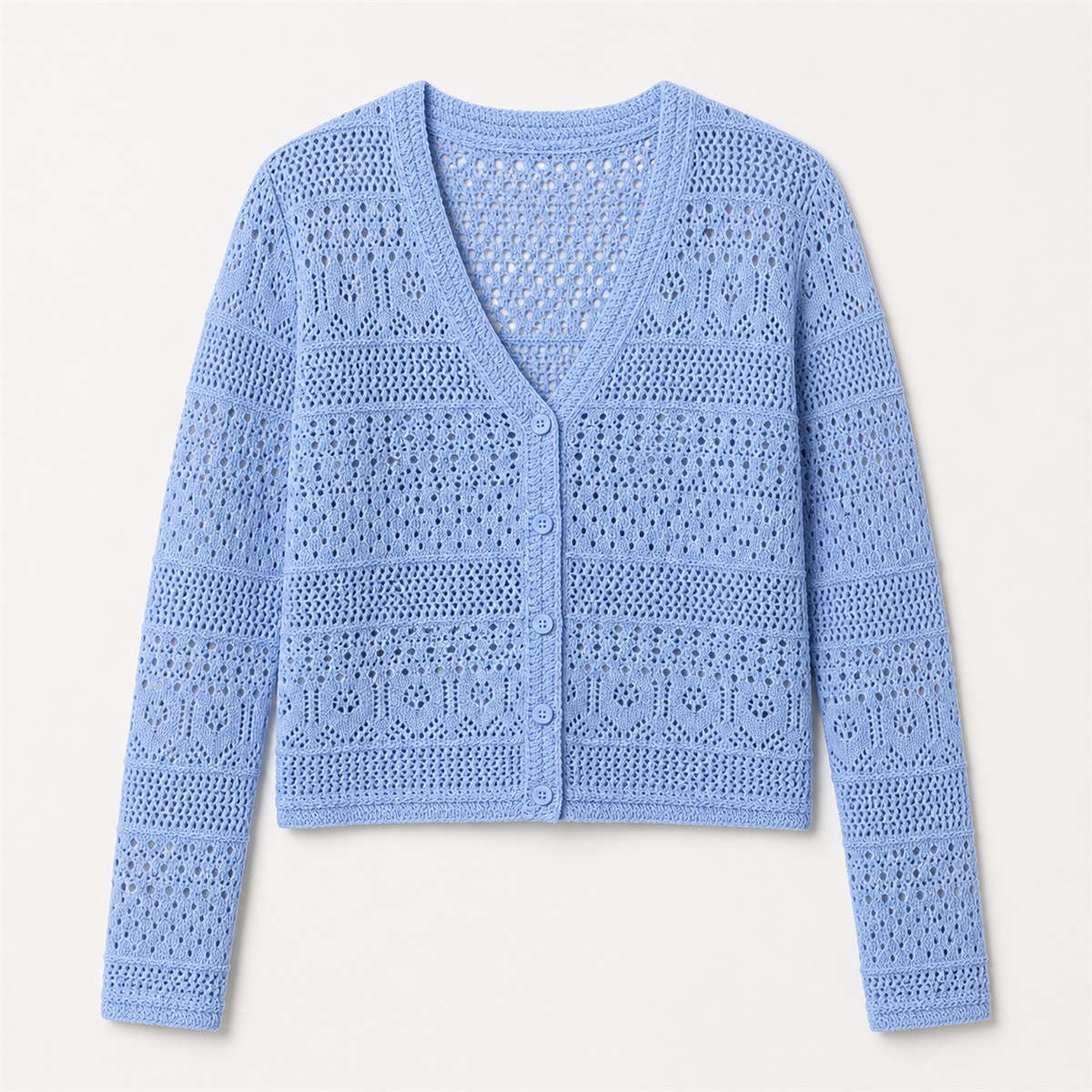 Cardigan bleu en maille crochet — vue de face