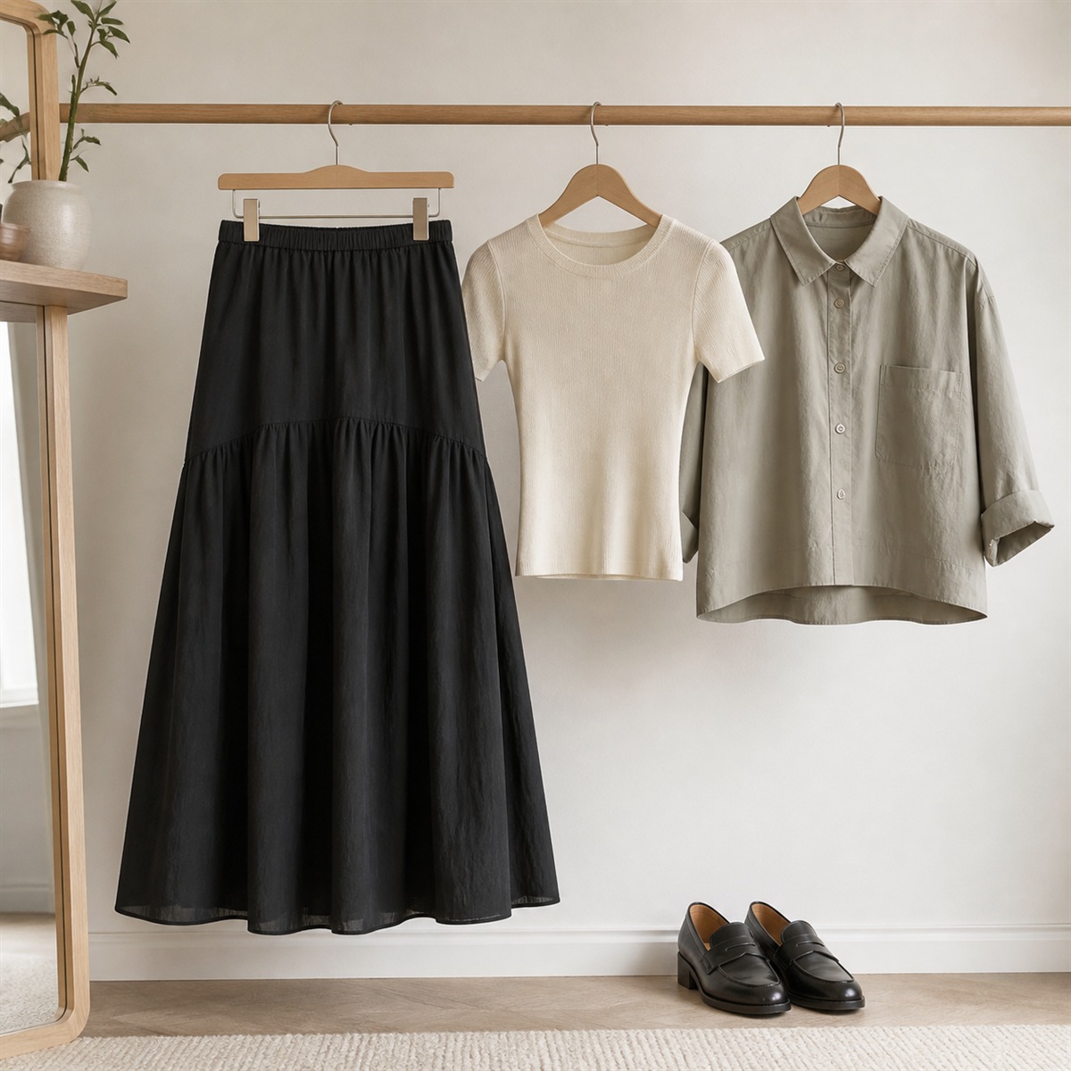 Tenue de ville avec jupe noire et pièces coordonnées