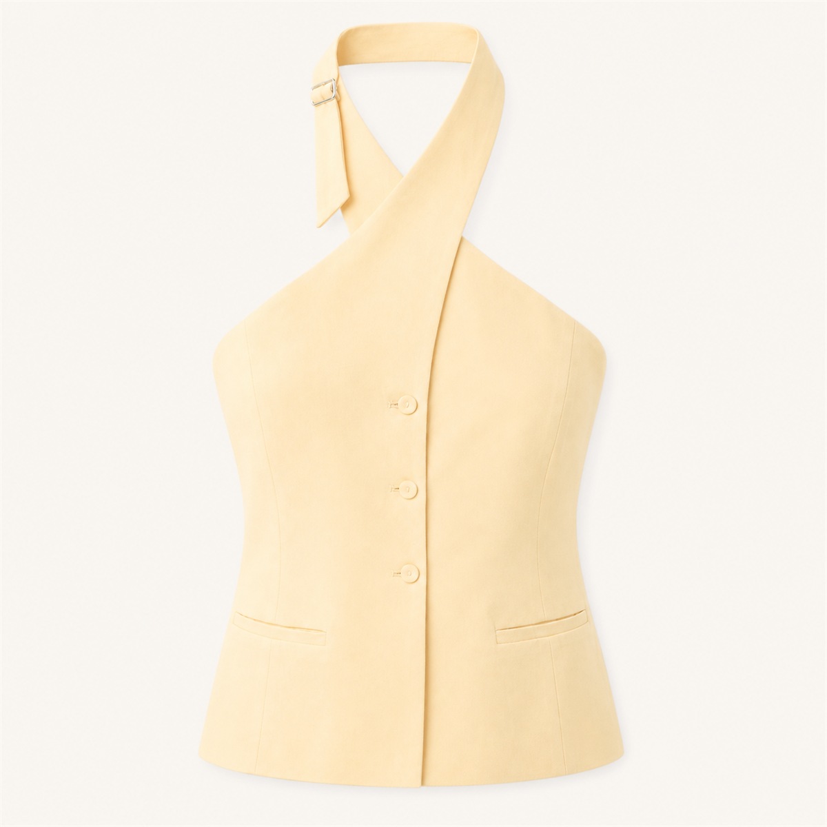 Top jaune en lin mélangé à boutons — vue de face