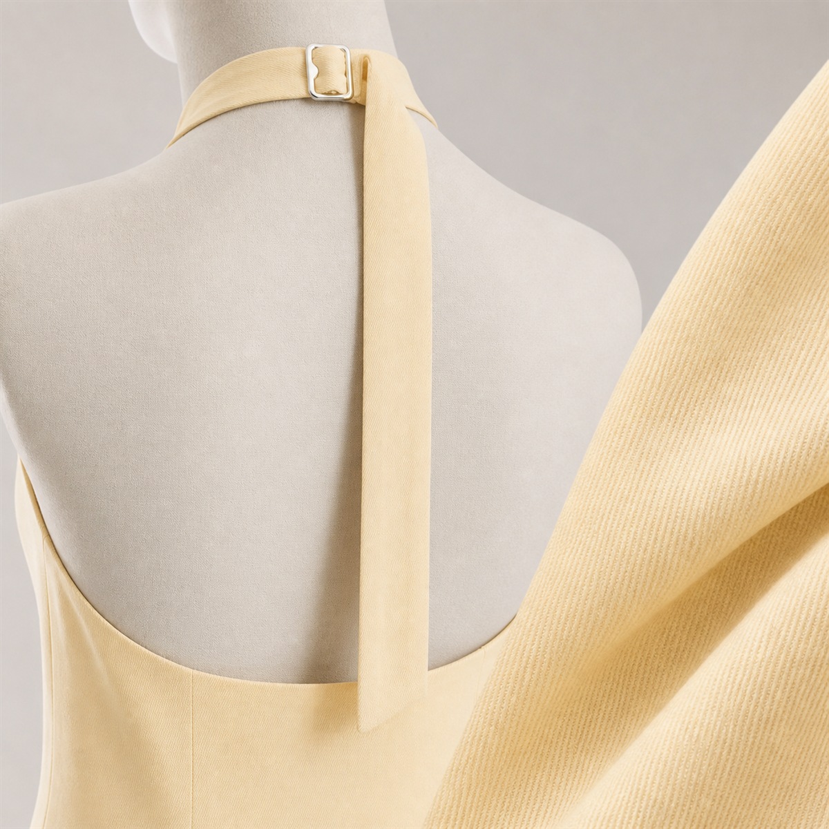 Détail des poches passepoilées et du tissu en lin mélangé