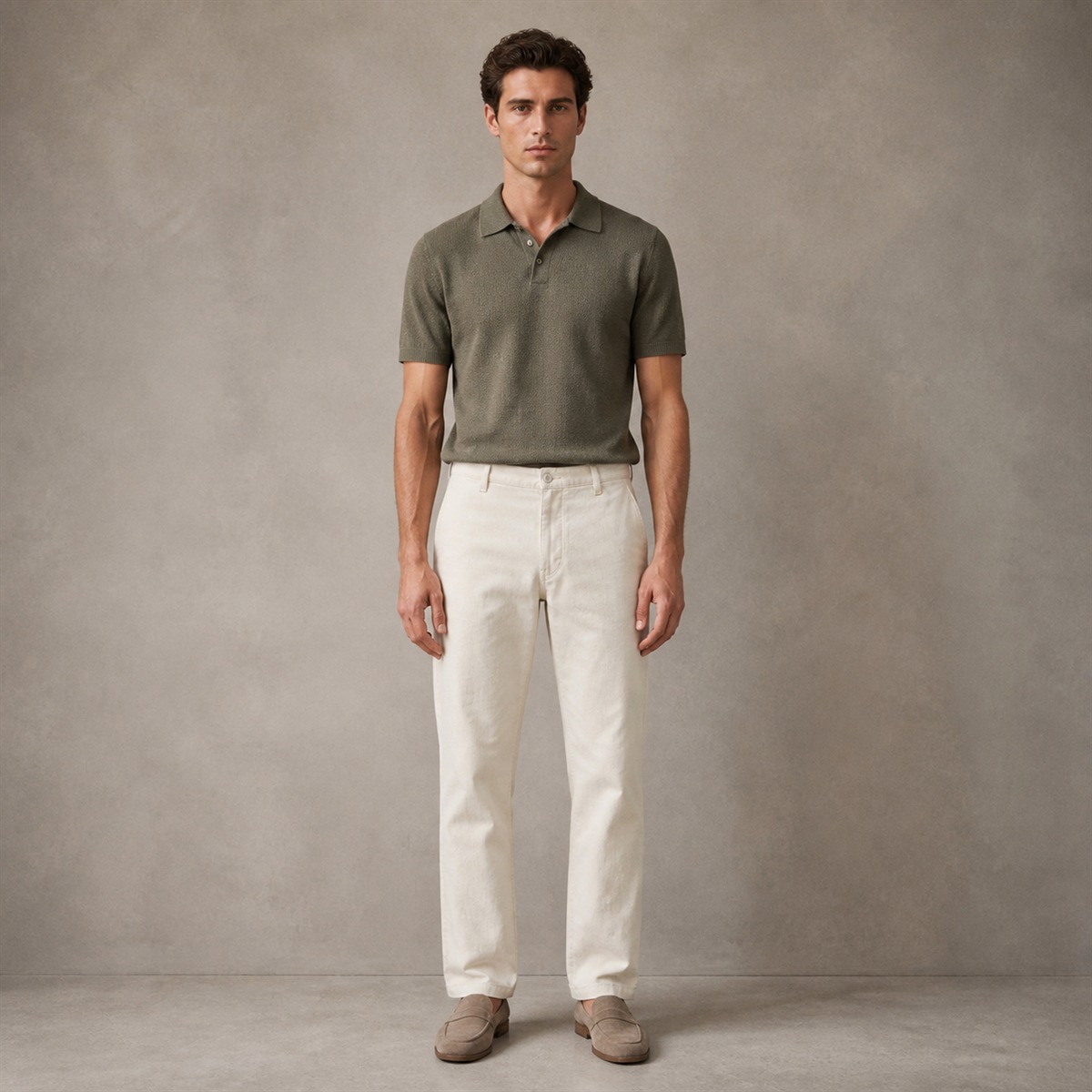 Pantalon écru porté de face