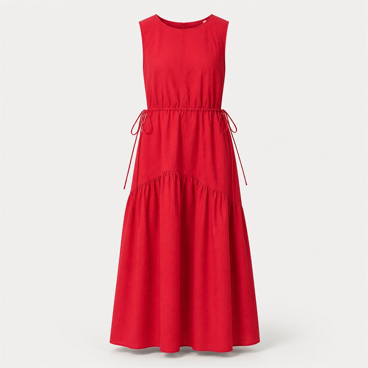 Robe rouge longue à volants en lin mélangé — vue de face