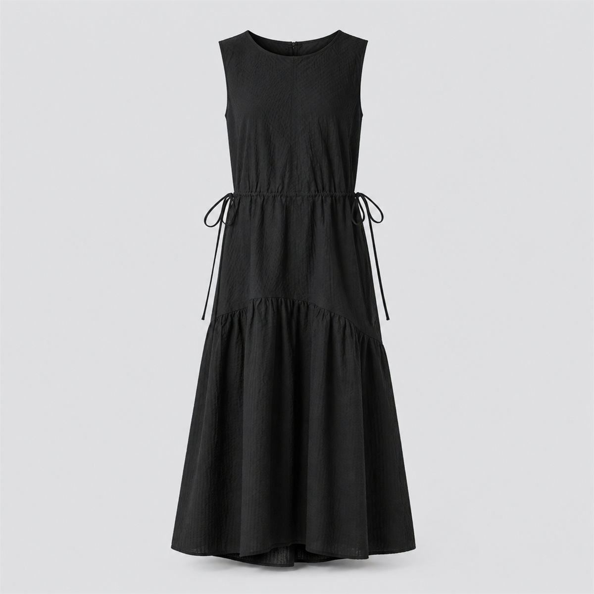 Robe noire longue à volants en lin mélangé — vue de face