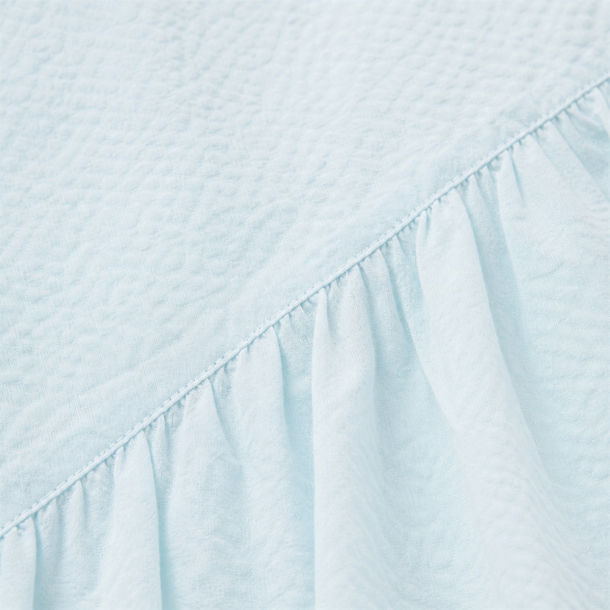 Détail du tissu texturé et de la couture volantée