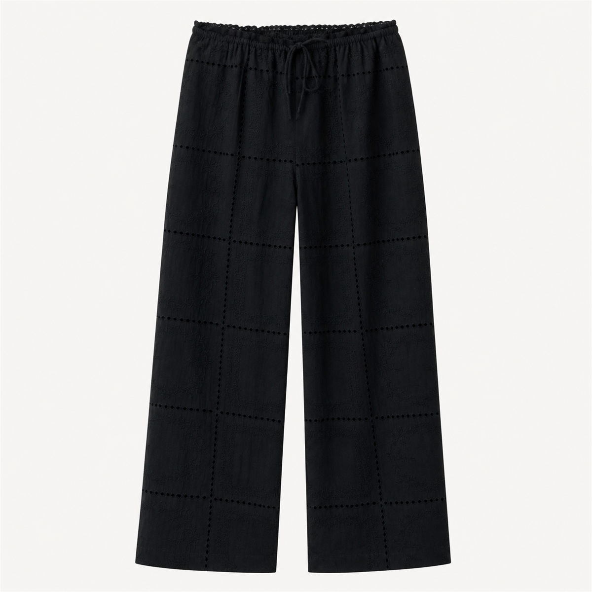 Pantalon femme noir en coton brodé - vue de face