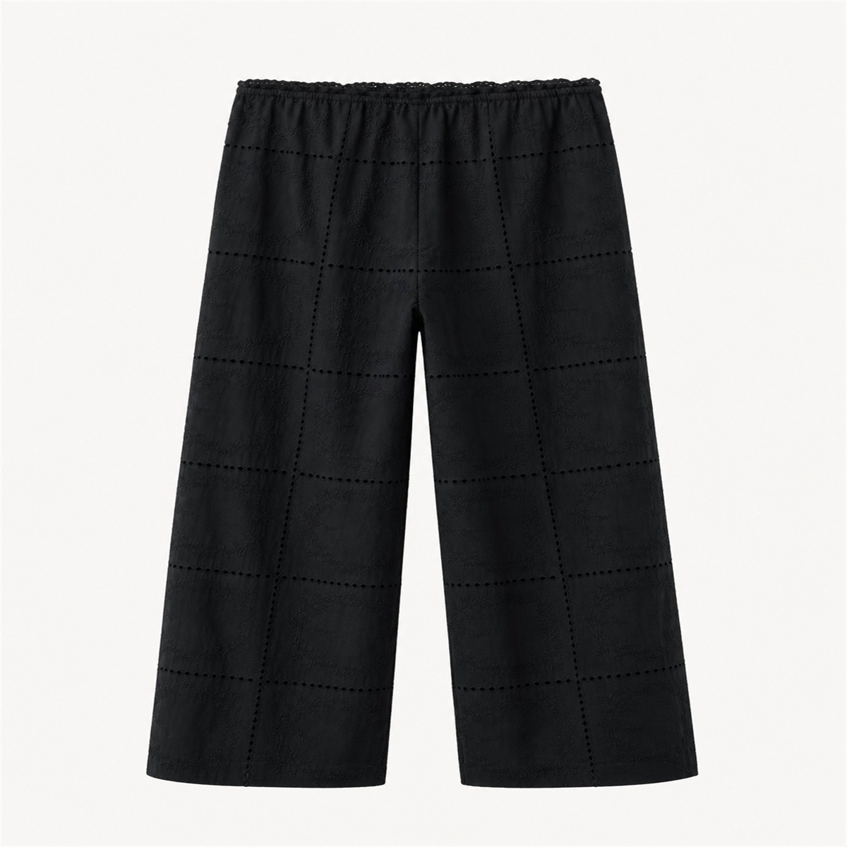 Pantalon femme noir en coton brodé - vue de dos