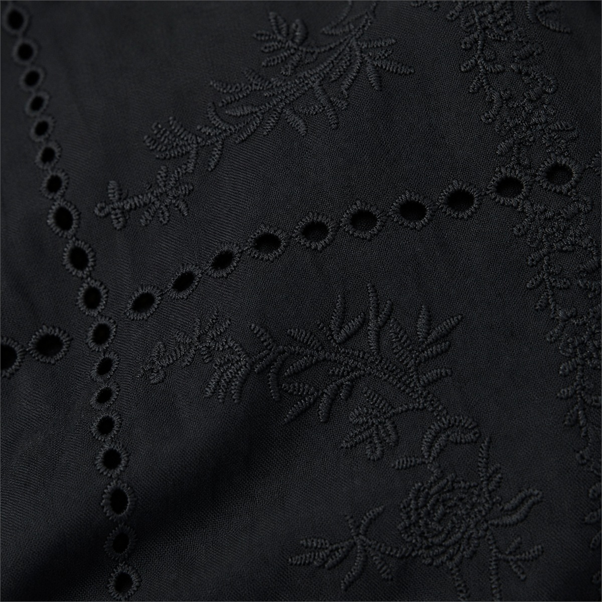 Détail des broderies ajourées et de la poche
