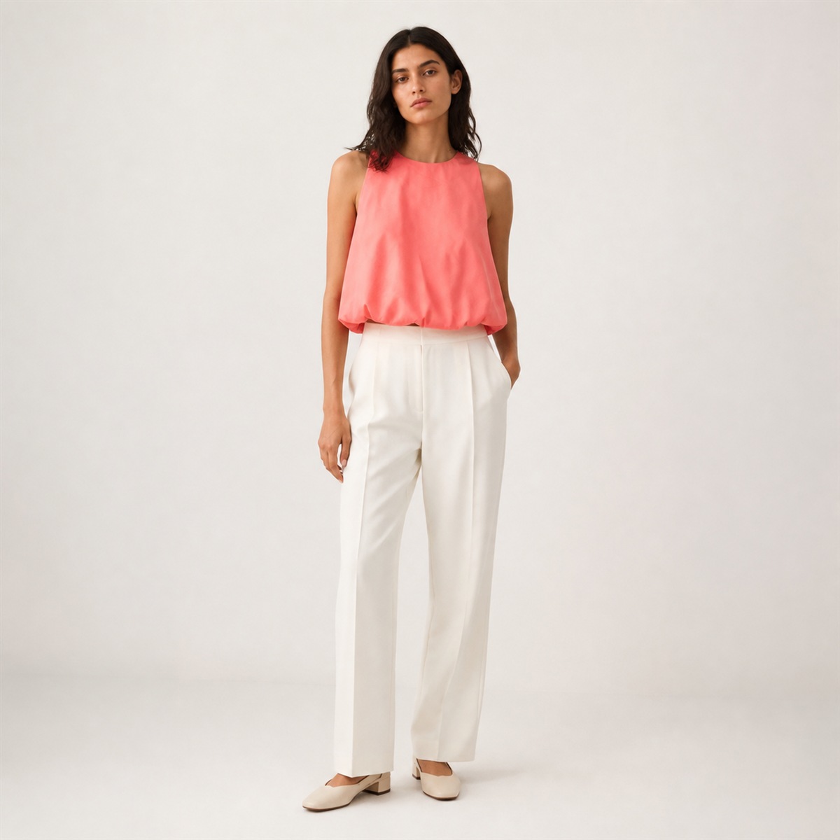 Blouse corail portée — vue de face