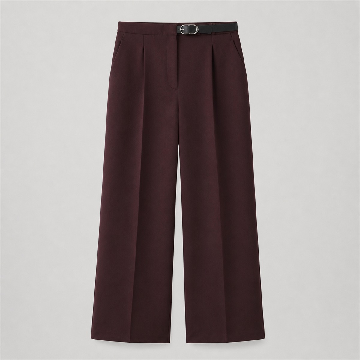Pantalon droit lie-de-vin avec ceinture — vue de face